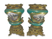 Antique French Sevres Pair of Bronze & Porcelain Vases