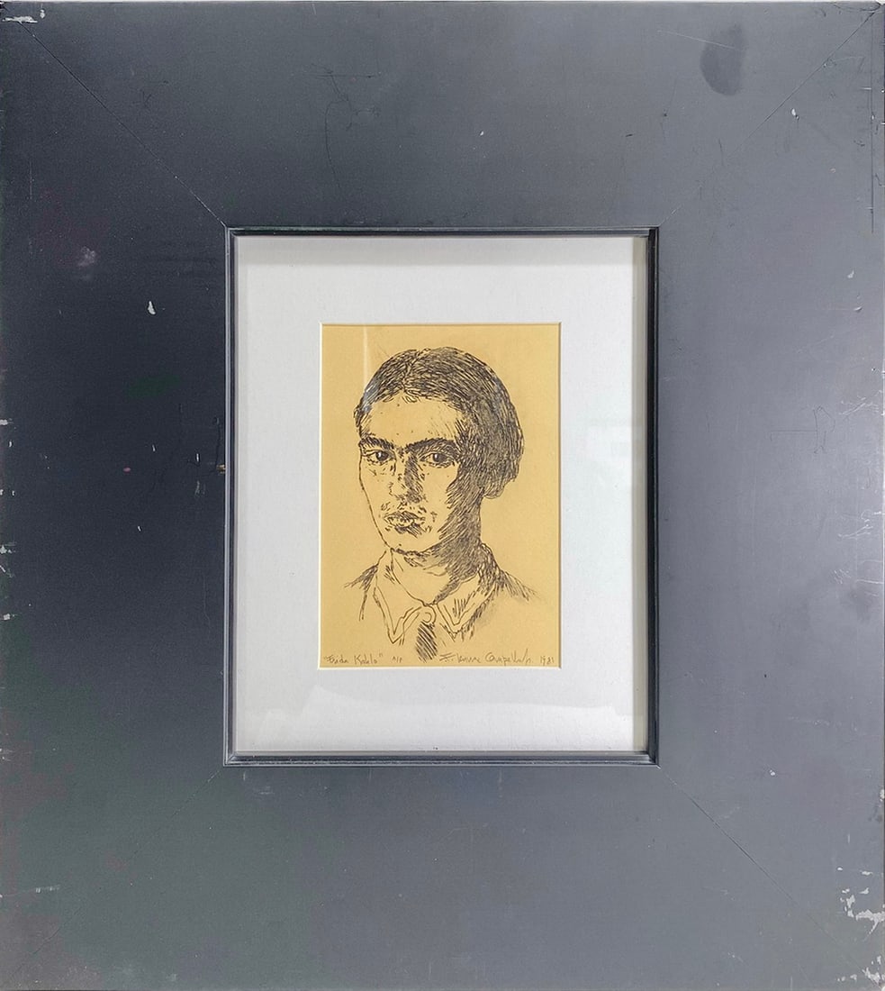 F.Lennox CAMPELLO (1956) Cuban Frida Khalo Portrait Print: F.Lennox CAMPELLO (1956) Cuban Frida Khalo Portrait Print, dated 1981. 18 x 16 in with frame. 6 3/8 x 4 3/8 in without frame.Local Pick up call one day before to make an appointment. TO SHIP THIS ITEM