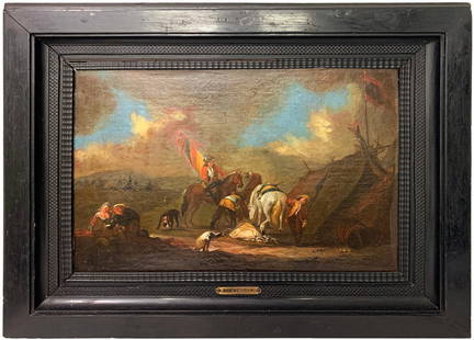 Probably Philips WOUWERMAN (1619-1668) Dutch Painting: Probably Philips WOUWERMAN (1619-1668) Dutch Painting. 18 1/4 x 25 in with frame. 10 1/4 x 17 in without frame.Local Pick up call one day before to make an appointment. TO SHIP THIS ITEM IN USA OR INT