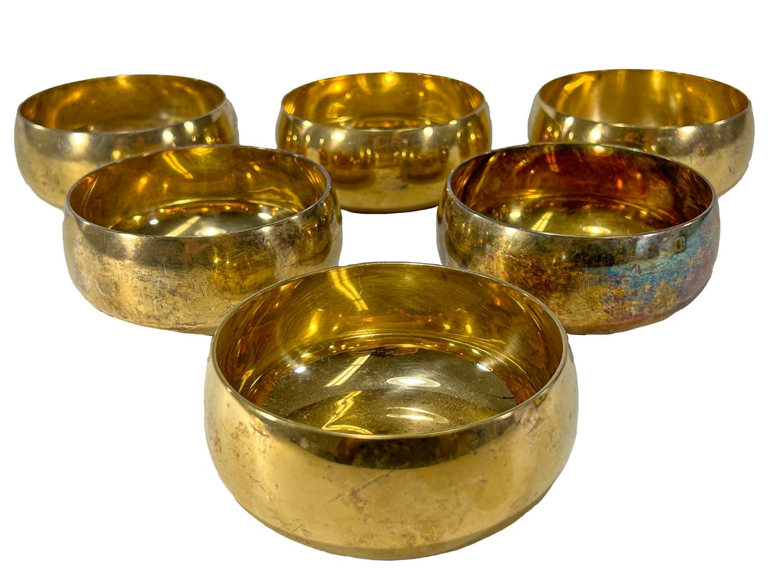 Antique French Christofle set of 6 gilt bowls (1 of 4)