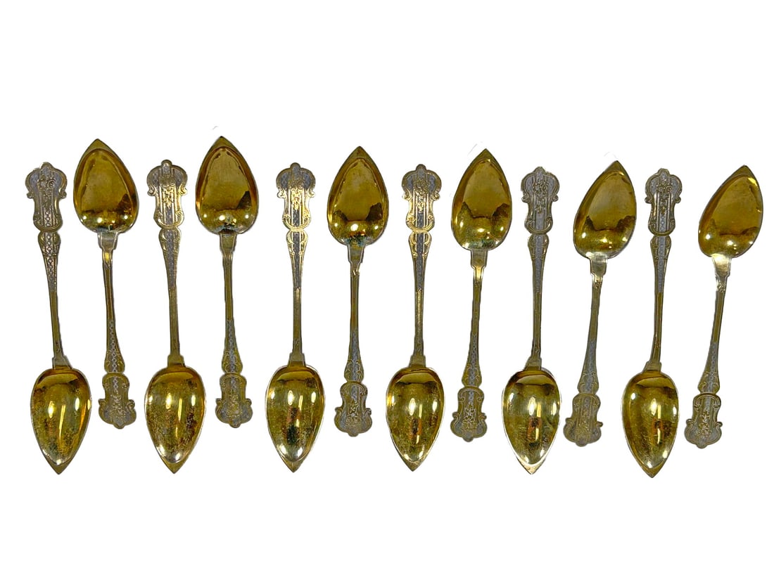Antique French Gilt Silver set of 12 spoons (1 of 5)