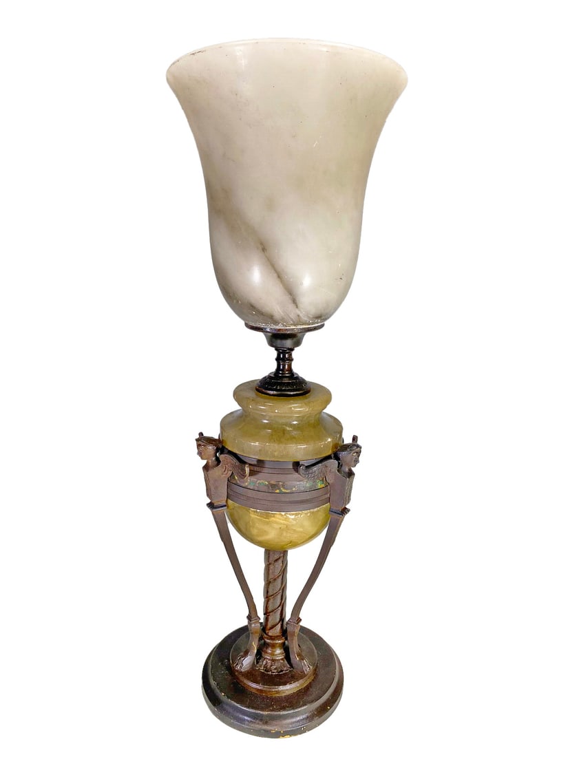Antique French Bronze & Alabaster Table Lamp (1 of 8)