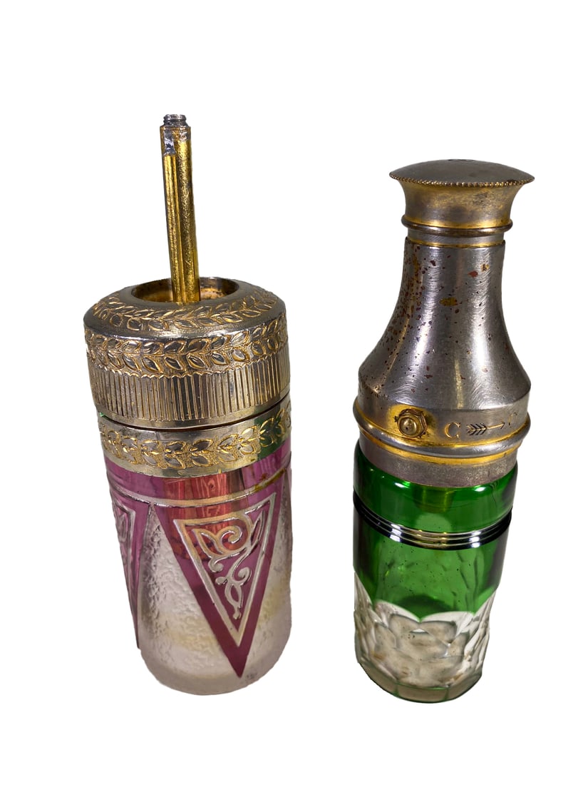 French St Louis & Other Glass Perfurm Bottles: French St Louis & Other Glass Perfurm Bottles. 5 x 1 3/8 in and 5 1/8 x 1 5/8 in.Local Pick up call one day before to make an appointment. TO SHIP THIS ITEM IN USA OR INTERNATIONAL, PLEASE CONTACT THE