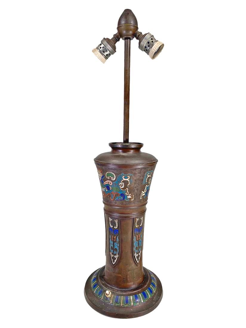 Antique Chinese Bronze Cloisonne Table Lamp Base (1 of 7)