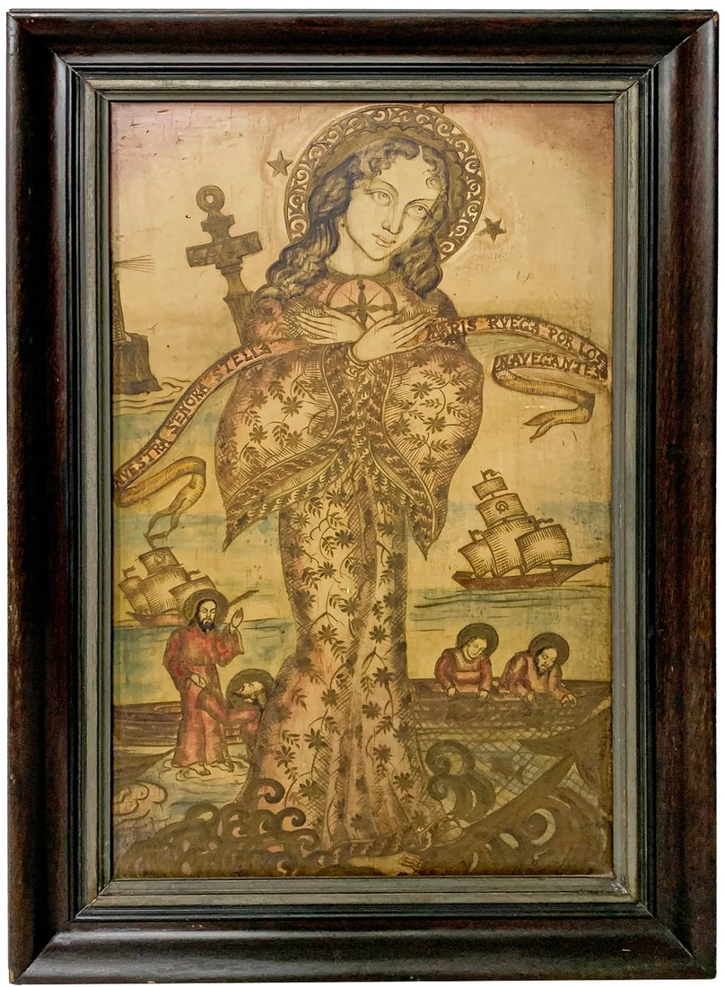 Antique European Oil on Wood Religious Painting (1 of 3)