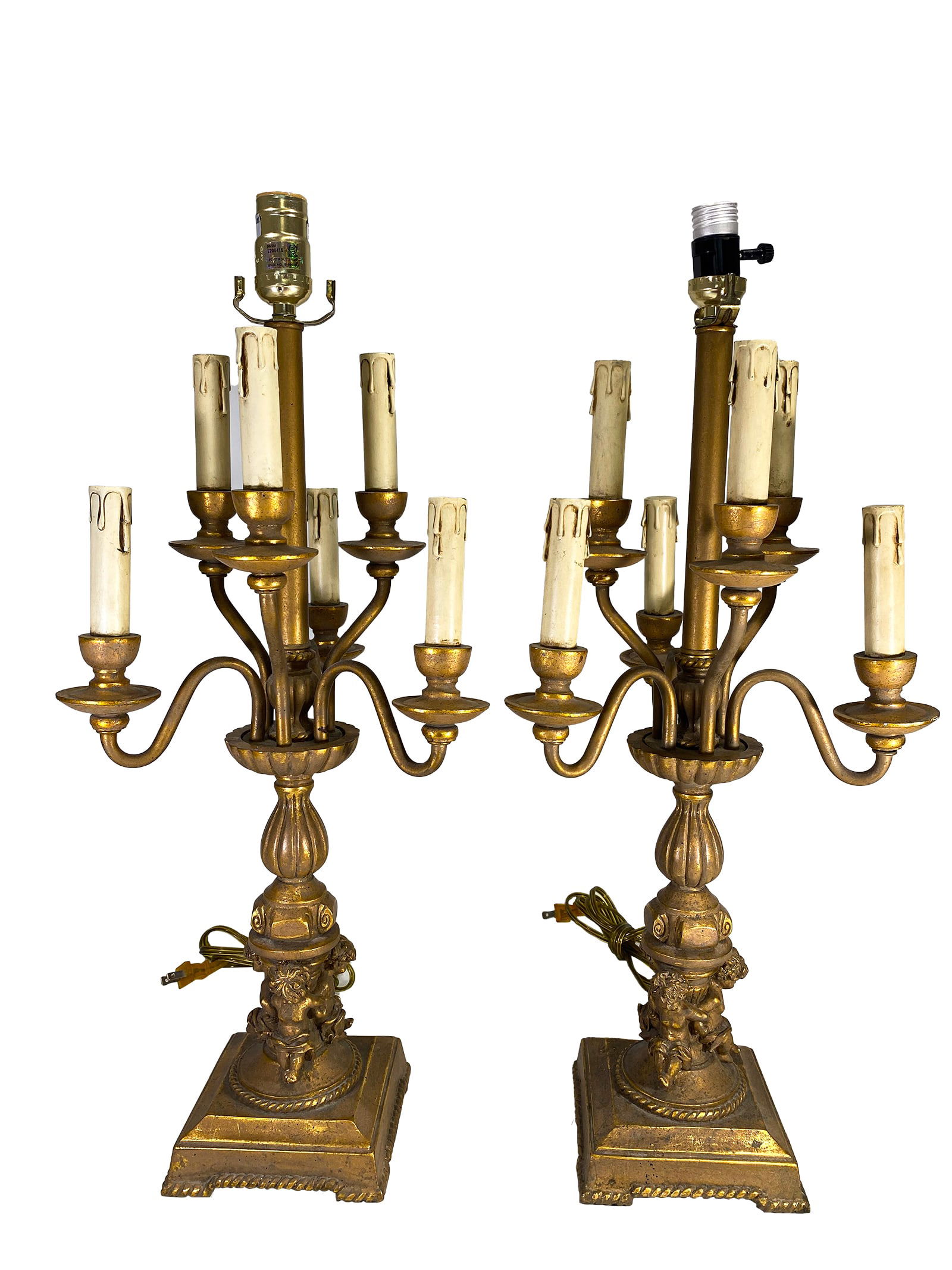 Vintage Pair of Gilt Table Lamps: Vintage Pair of Gilt Table Lamps. 24 3/4 x 10 x 8 3/4 in. Local Pick up call one day before to make an appointment. TO SHIP THIS ITEM IN USA OR INTERNATIONAL, PLEASE CONTACT THE SHIPPERS : 1) UPS stor