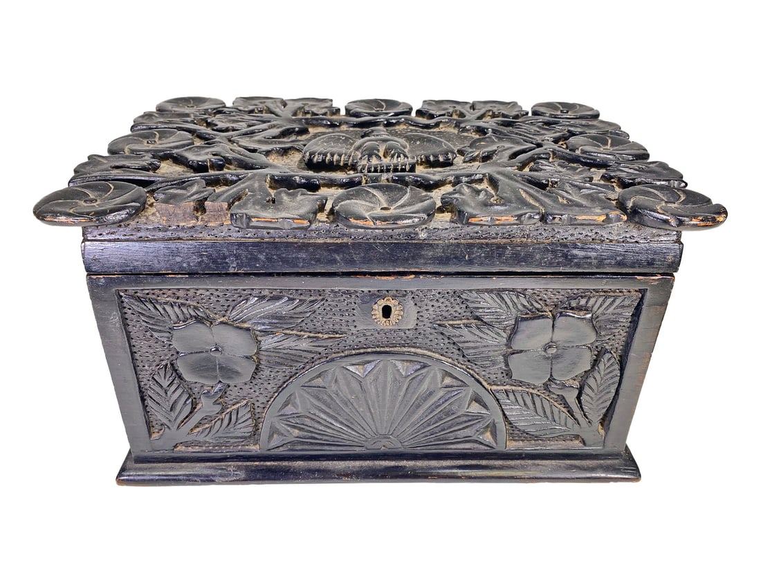 Antique Hand Carved Wood Jewelry Box (1 of 10)