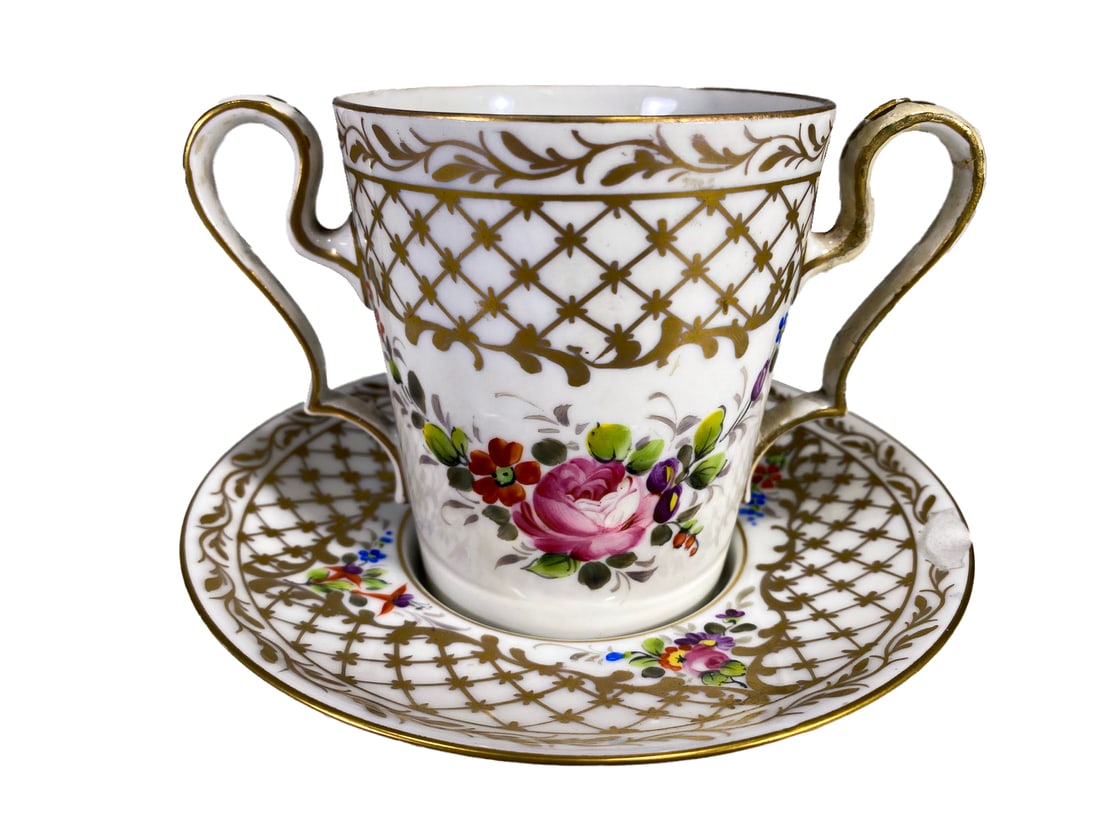 Antique Limoges, France Porcelain Cup & Dish: Antique Limoges, France Porcelain Cup & Dish. Cup: 4 1/8 x 6 x 3 5/8 in. Plate: 1 1/8 x 6 3/8 in.Local Pick up call one day before to make an appointment. TO SHIP THIS ITEM IN USA OR INTERNATIONAL, PL