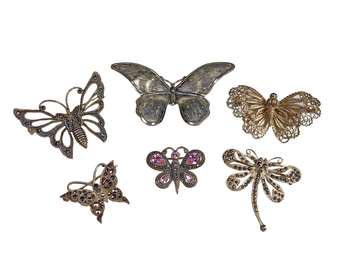 6 Sterling 925 & Marcasite Butterfly Brooches (1 of 15)