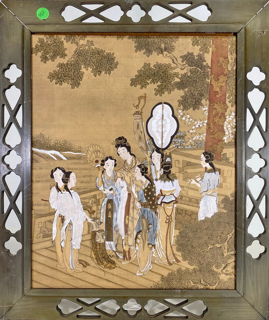 Vintage Japanese Print on Fabric Art Work: Vintage Japanese Print on Fabric Art Work. 18 1/2 x 15 1/2 in.Local Pick up call one day before to make an appointment. TO SHIP THIS ITEM IN USA OR INTERNATIONAL, PLEASE CONTACT THE SHIPPERS : 1) UPS 