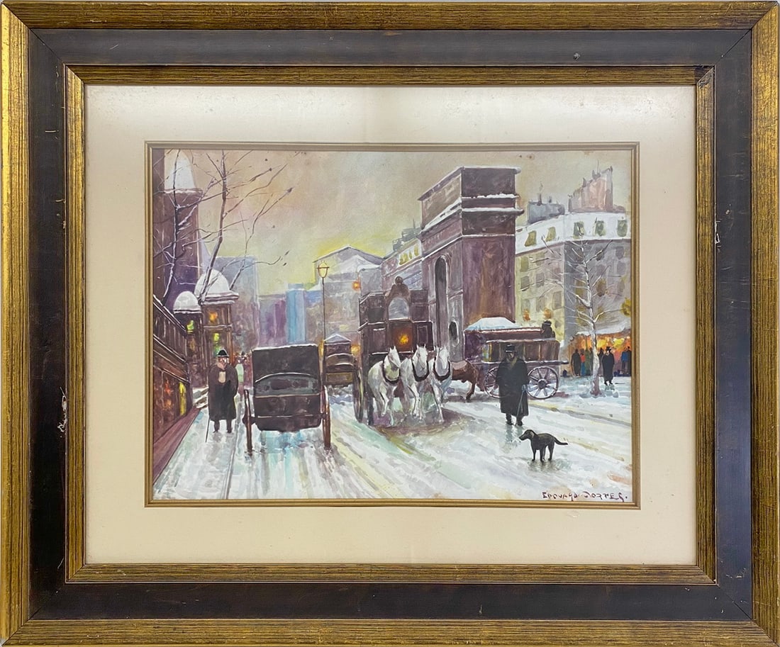 Edouard Cortes, 1960 Winter Times Watercolor or Print: Edouard Cortes, 1960 Winter Times Watercolor or Print. 30 x 36 1/4 in with frame. 17 x 23 in without frame.Local Pick up call one day before to make an appointment. TO SHIP THIS ITEM IN USA OR INTERNA