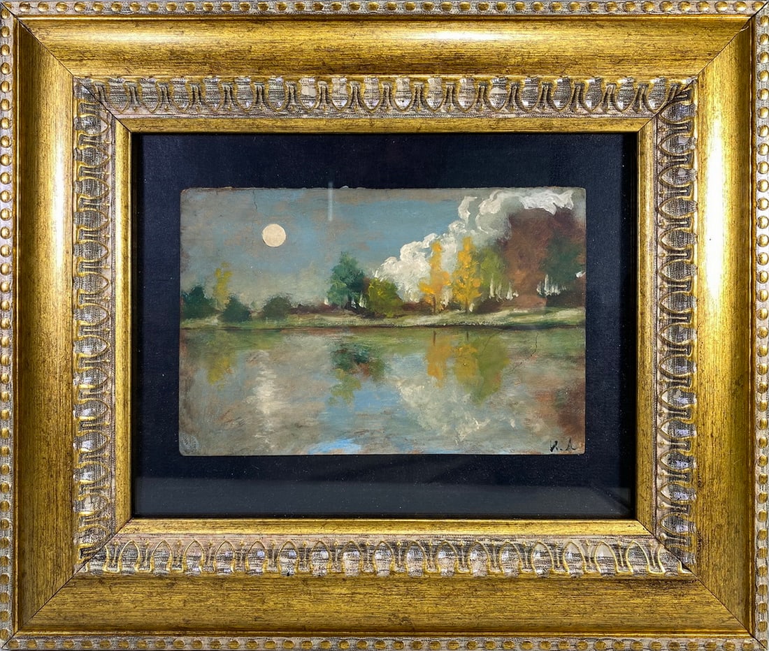 Vintage Oil on Paper Landscape Painting, signed (1 of 4)