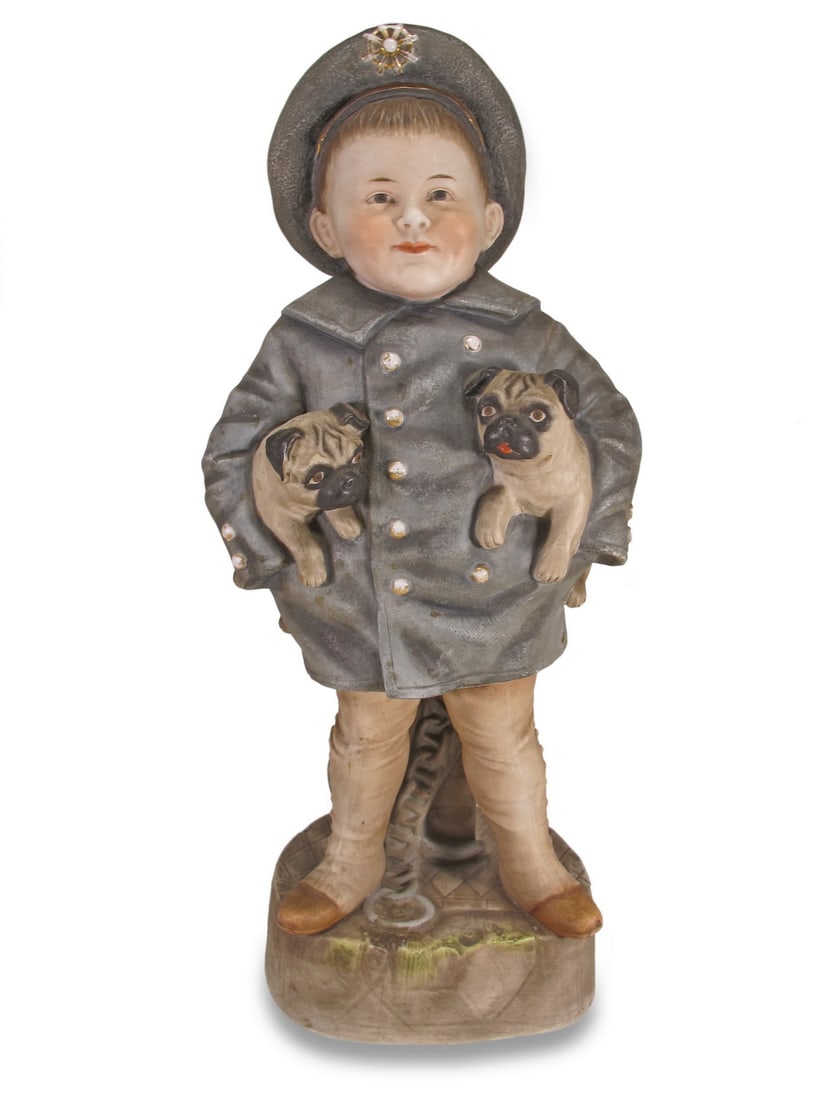 Vintage European boy & dogs bisque statue (1 of 8)