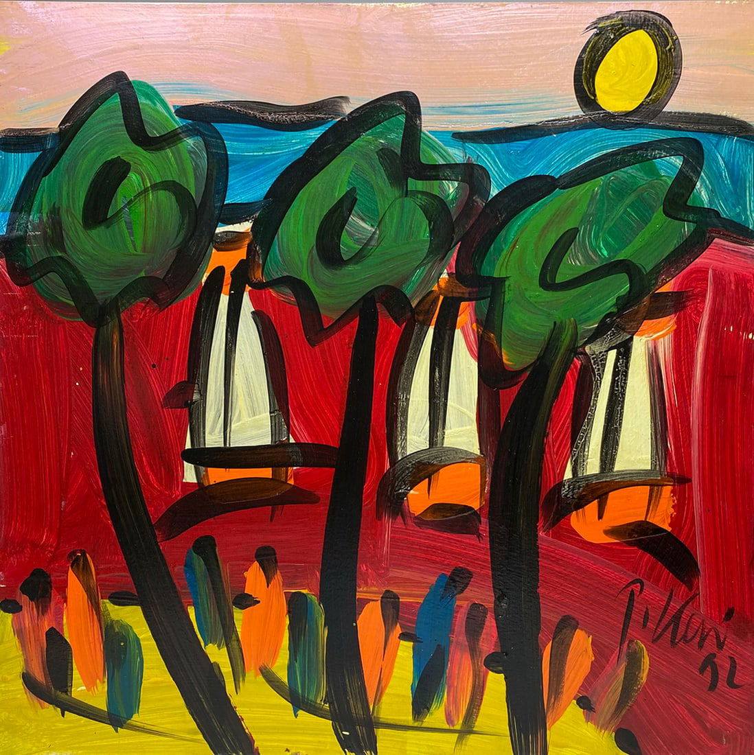 Peter Robert KEIL (1942) German Oil on Masonite, 1972: Peter Robert KEIL (1942) German Oil on Masonite, 1972. 24 x 24 in.Local Pick up call one day before to make an appointment. TO SHIP THIS ITEM IN USA OR INTERNATIONAL, PLEASE CONTACT THE SHIPPERS : 1)