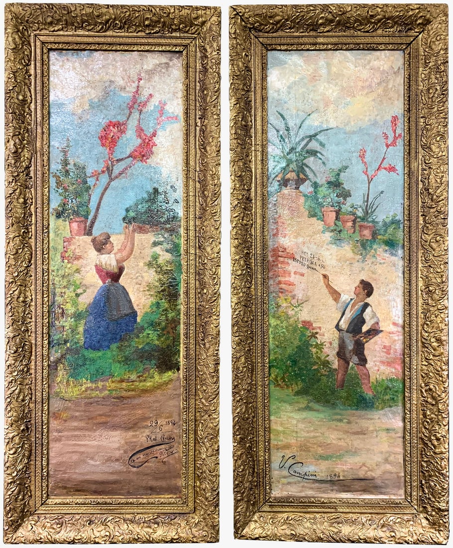 Signed V. Campini, 1894 pair of oil on canvas (1 of 13)