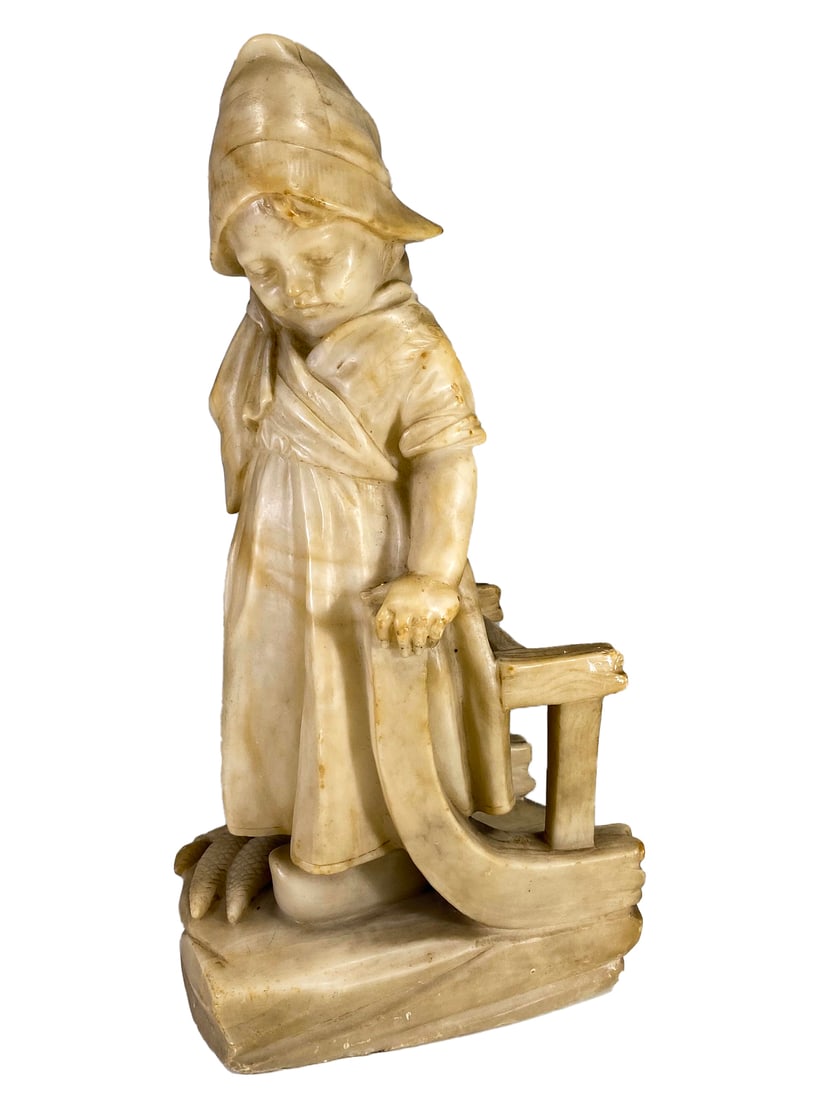 Antique French Alabaster Sculpture: Antique French Alabaster Sculpture. 13 3/4 x 6 3/4 x 5 in’Local Pick up call one day before to make an appointment. TO SHIP THIS ITEM IN USA OR INTERNATIONAL, PLEASE CONTACT THE SHIPPERS : 1) UPS st