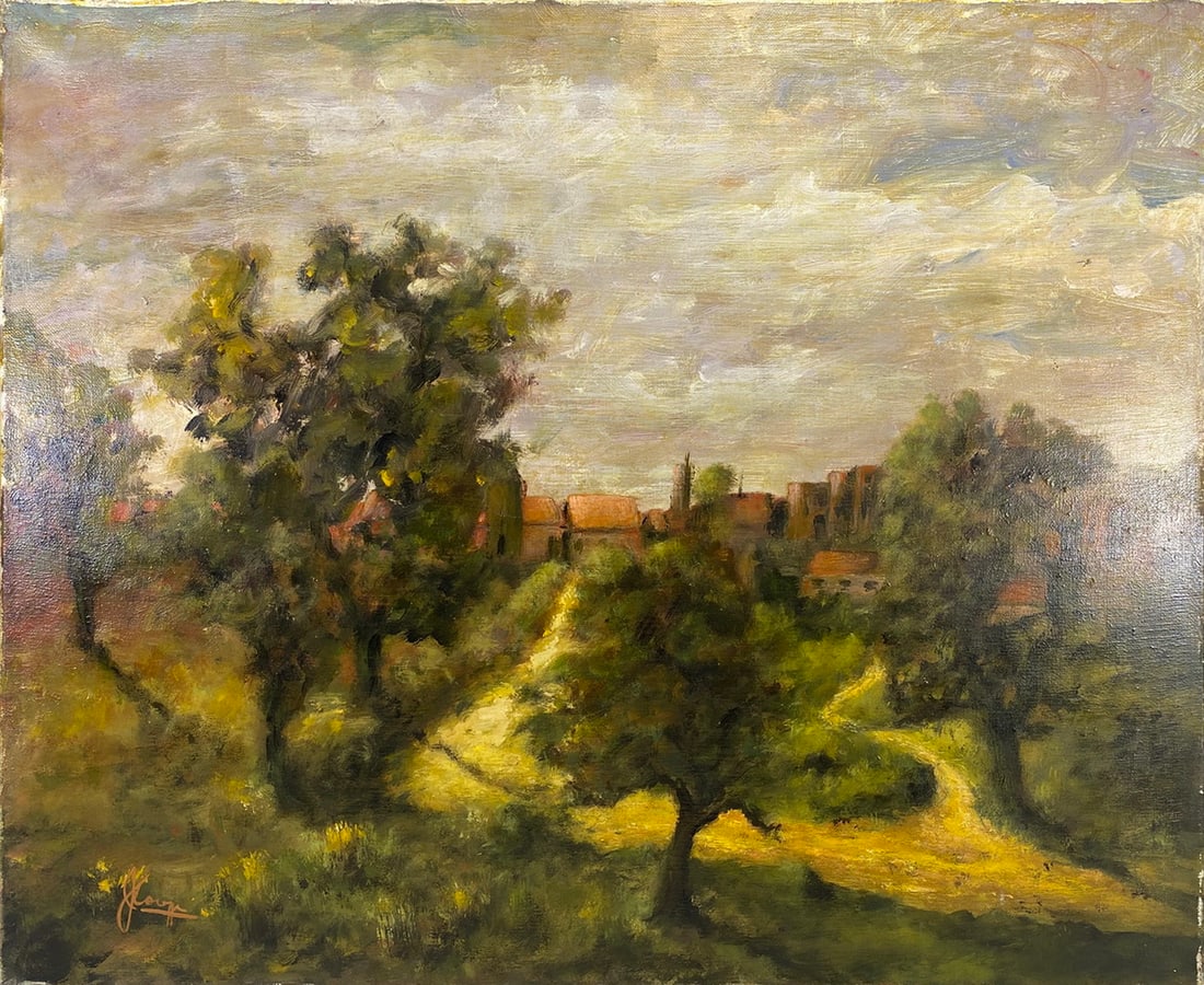 Vintage Acrylic on Canvas Landscape Painting, signed (1 of 4)