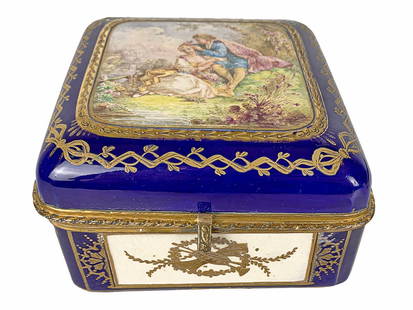Antique French Sevres Porcelain Box: Antique French Sevres Porcelain Box. 4 x 6 1/4 x 6 1/2 in. Local Pick up call one day before to make an appointment. TO SHIP THIS ITEM IN USA OR INTERNATIONAL, PLEASE CONTACT THE SHIPPERS : 1) UPS sto