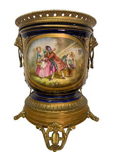 Antique French Sevres Porcelain & Bronze Urn: Antique French Sevres Porcelain & Bronze Urn. 13 1/2 x 12 3/4 in.Local Pick up call one day before to make an appointment. TO SHIP THIS ITEM IN USA OR INTERNATIONAL, PLEASE CONTACT THE SHIPPERS : 1) U