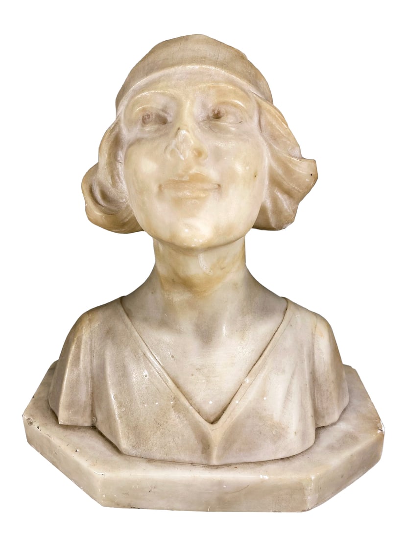 Antique French or Italian Alabaster Bust: Antique French or Italian Alabaster Bust. 8 7/8 x 7 5/8 x 4 1/2 in. Local Pick up call one day before to make an appointment. TO SHIP THIS ITEM IN USA OR INTERNATIONAL, PLEASE CONTACT THE SHIPPERS : 1