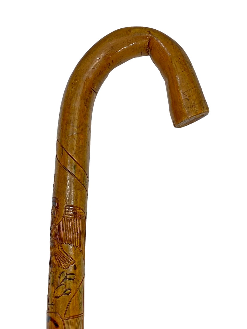 Vintage Engraved Wood Walking Stick Auction