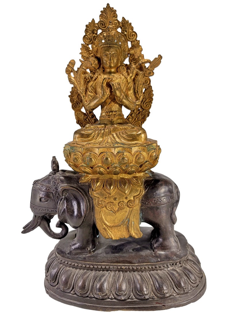 Antique Tibetan Temple Buddha Ride Elephant Bronze Sculpture (1 of 9)