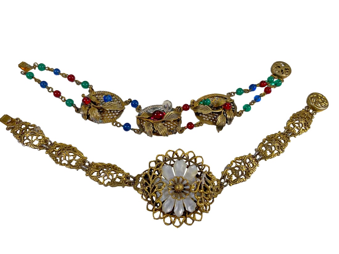 2 Vintage Czech Metal & Glass Bracelets (1 of 10)