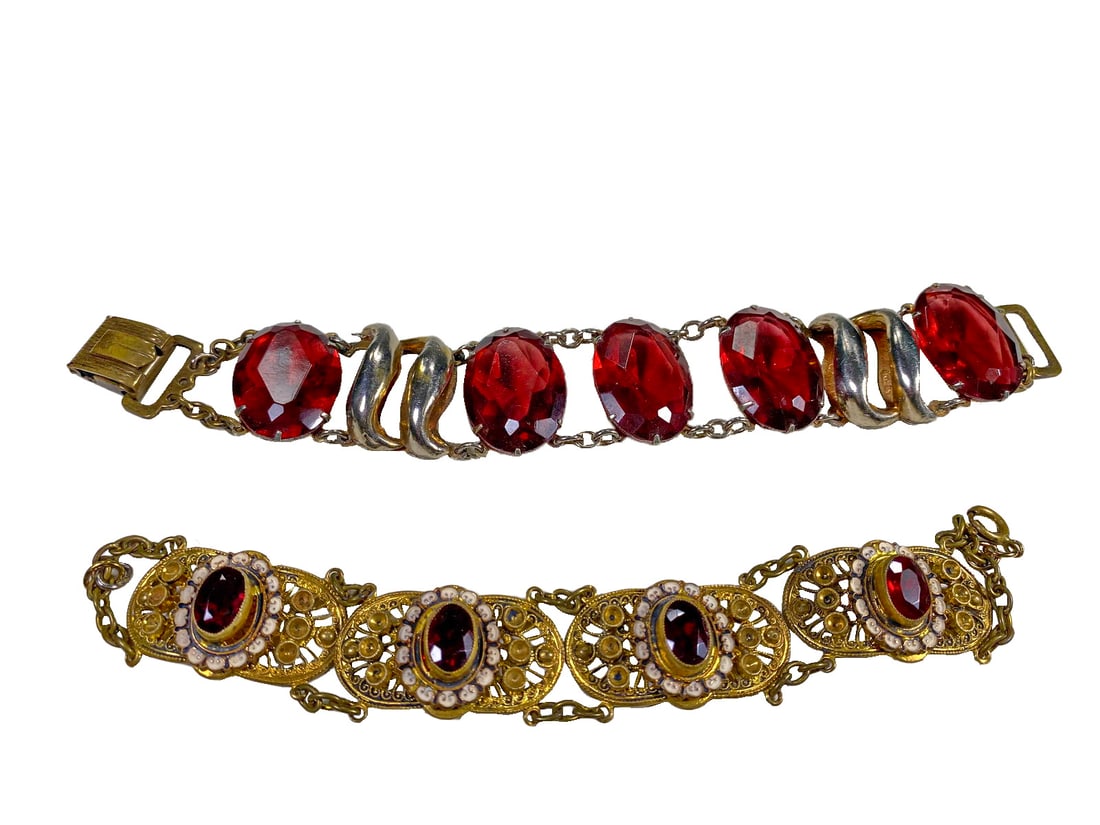 2 Vintage Czech Metal & Glass Bracelets (1 of 11)