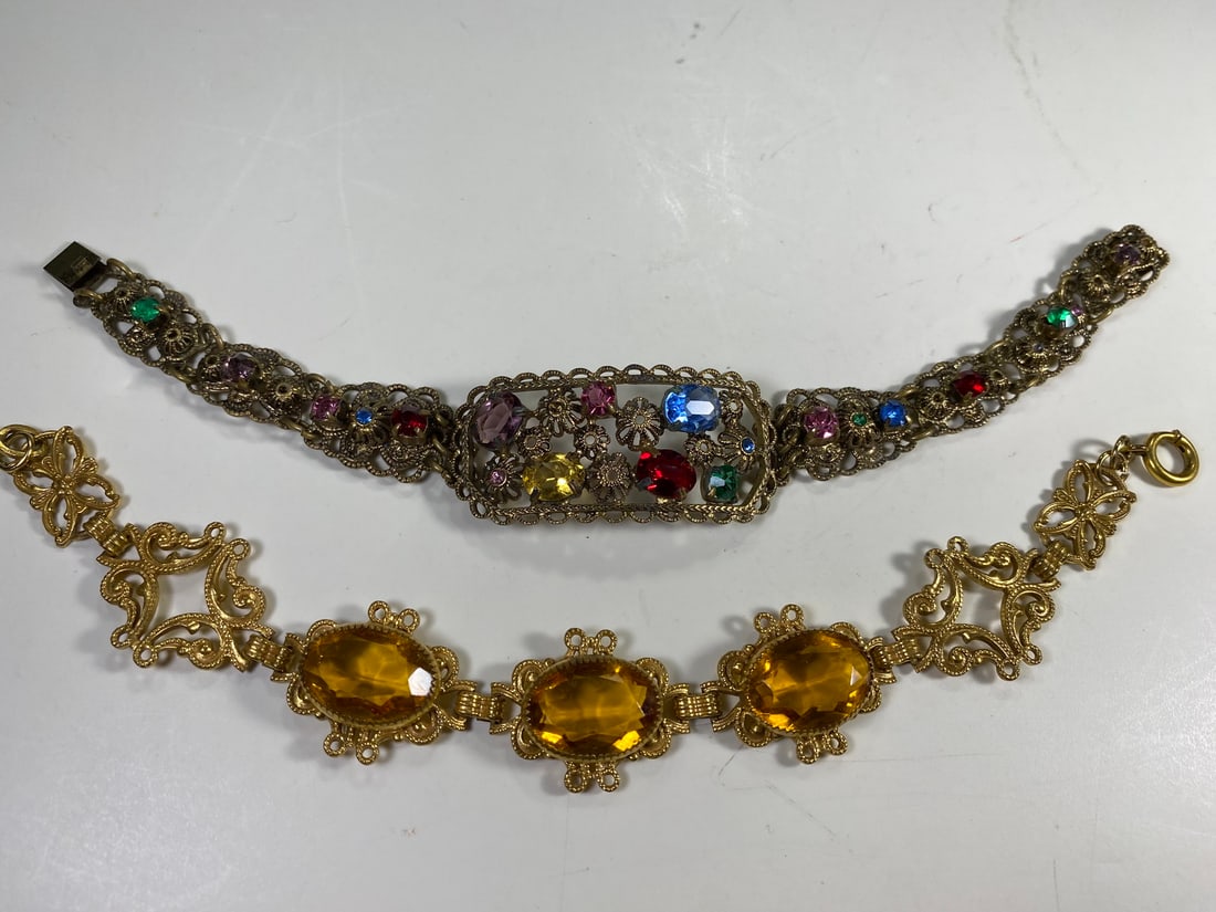 2 Vintage Czech Metal & Glass Bracelets (1 of 12)