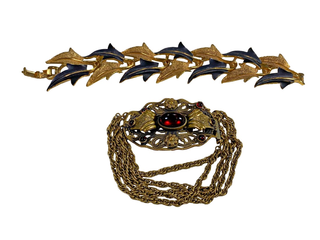 2 Vintage Czech Metal & Glass Bracelets (1 of 10)