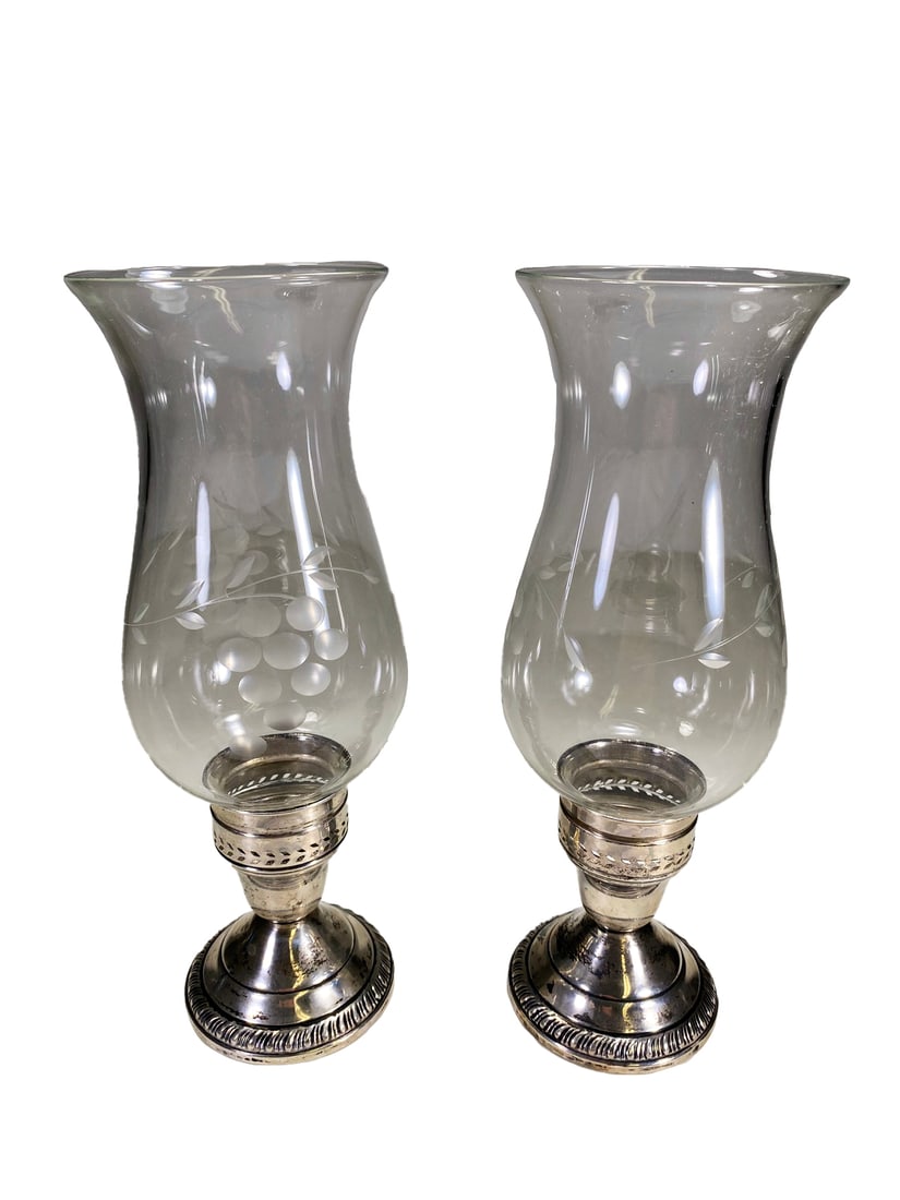 Pair of Sterling Weighted & Glass Candlesticks (1 of 7)