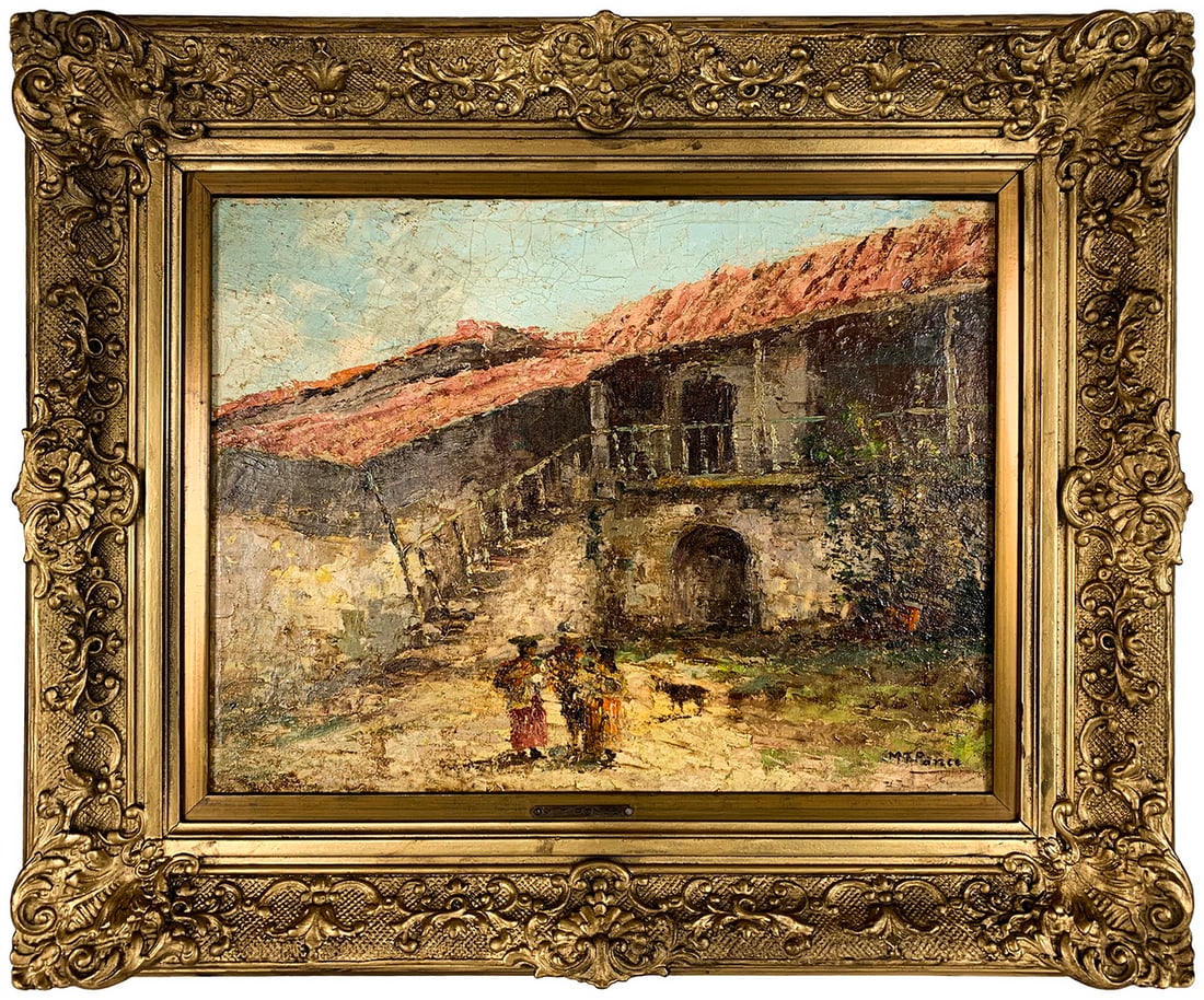 Signed M. T. PONCE antique oil on canvas: Signed M. T. PONCE antique oil on canvas. 19 1/4 x 22 1/2 in with frame. 11 1/2 x 15 in without frame. Local Pick up call one day before to make an appointment. TO SHIP THIS ITEM IN USA OR INTERNATION