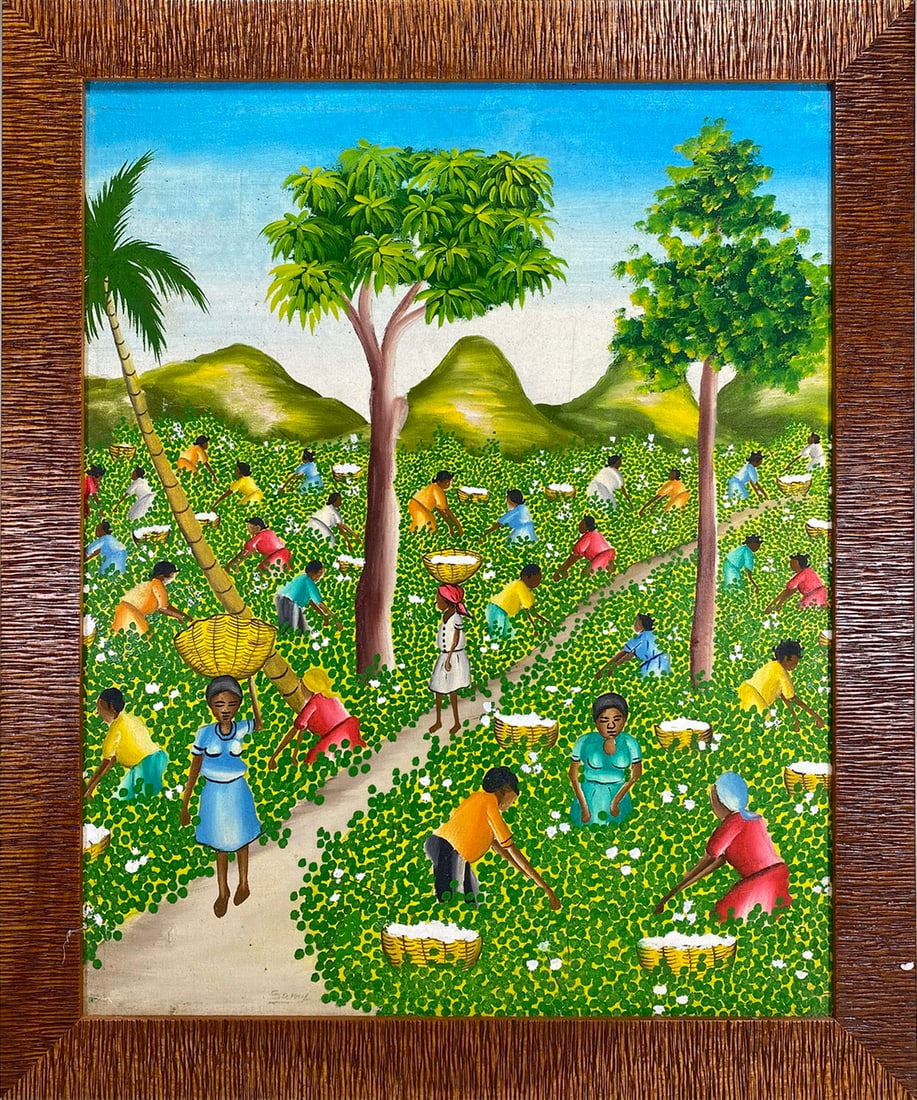 Haitian Oil on Canvas Painting, signed: Haitian Oil on Canvas Painting, signed. 22 7/8 x 18 7/8 in with frame.Local Pick up call one day before to make an appointment. TO SHIP THIS ITEM IN USA OR INTERNATIONAL, PLEASE CONTACT THE SHIPPERS :