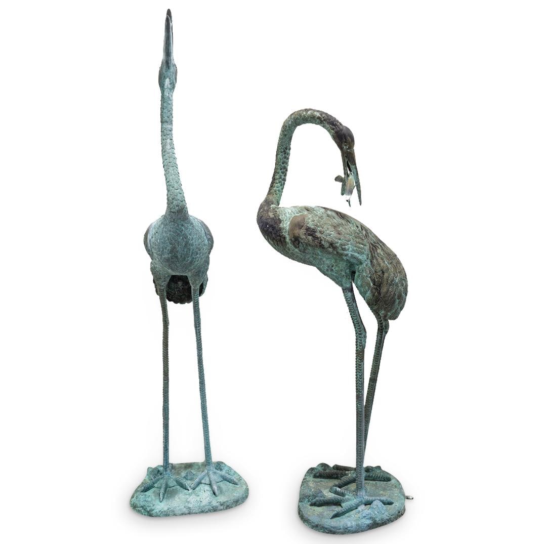 Pair of Crane Bronze Fountain Sculptures (1 of 10)