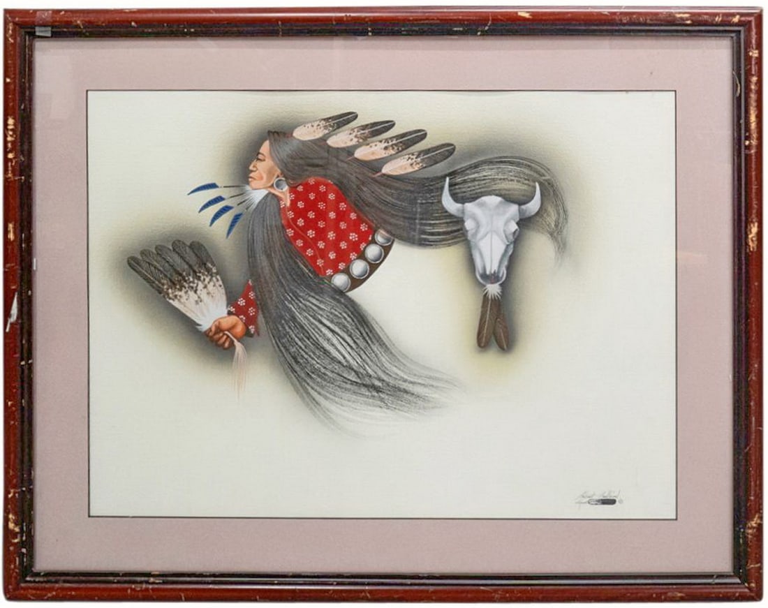 Robert Redbird Kiowa Gouache Painting (1 of 4)