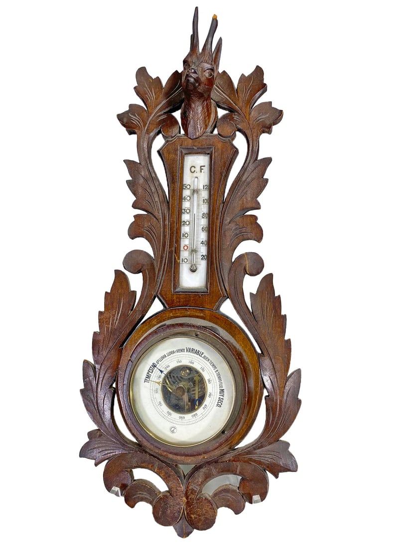 Antique Wood Barometer & Termometer (1 of 8)