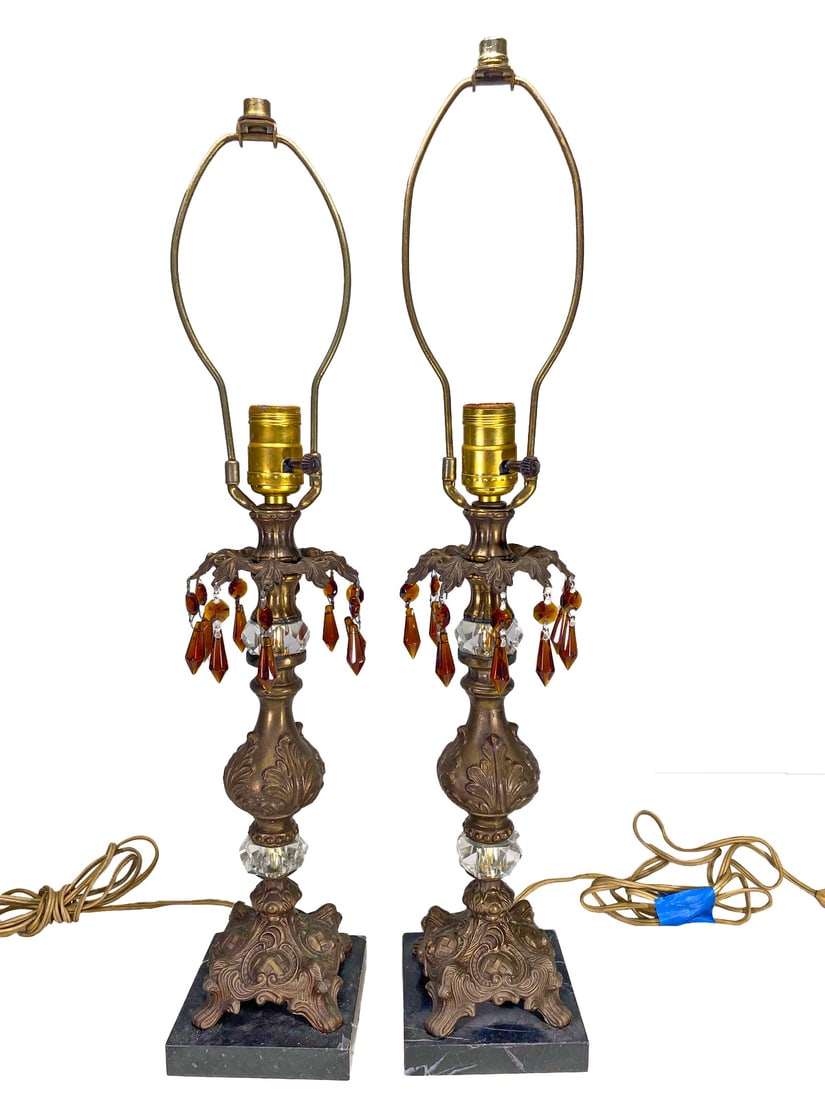 Vintage Pair of Metal & Glass Table Lamps (1 of 6)