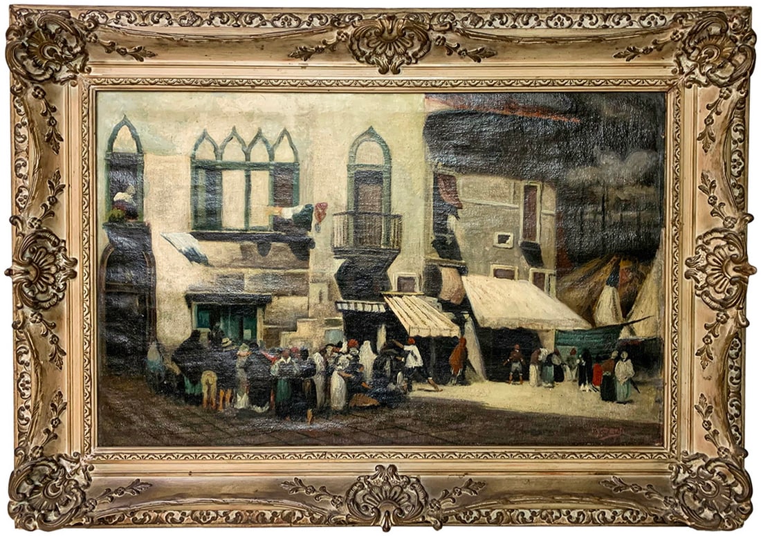 Antique Spanish Oil on Canvas Painting, signed: Antique Spanish Oil on Canvas Painting, signed. 31 1/4 x 43 1/2 in with frame. 21 x 33 1/4 in without frame.Local Pick up call one day before to make an appointment. TO SHIP THIS ITEM IN USA OR INTERN