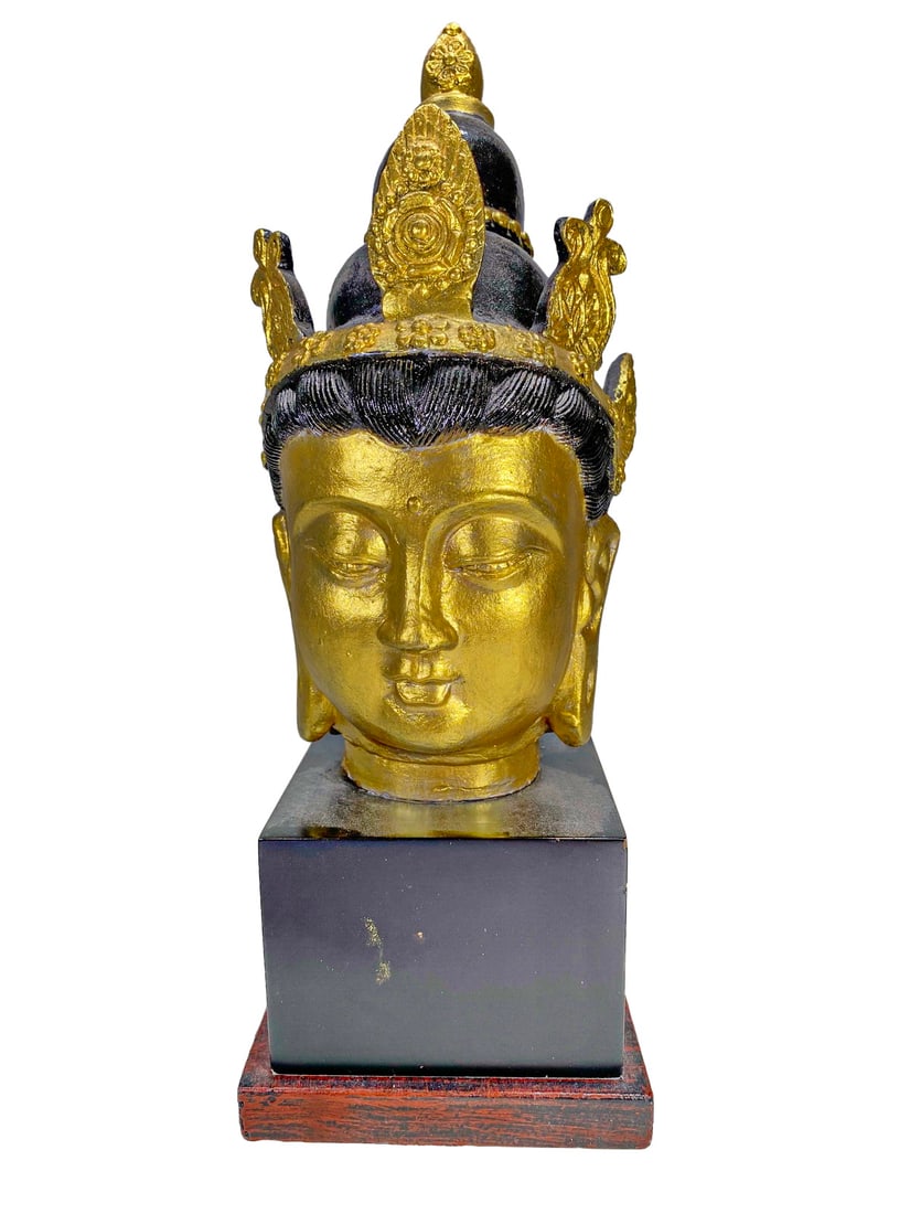 Asian Gilt Metal Head Sculpture (1 of 6)