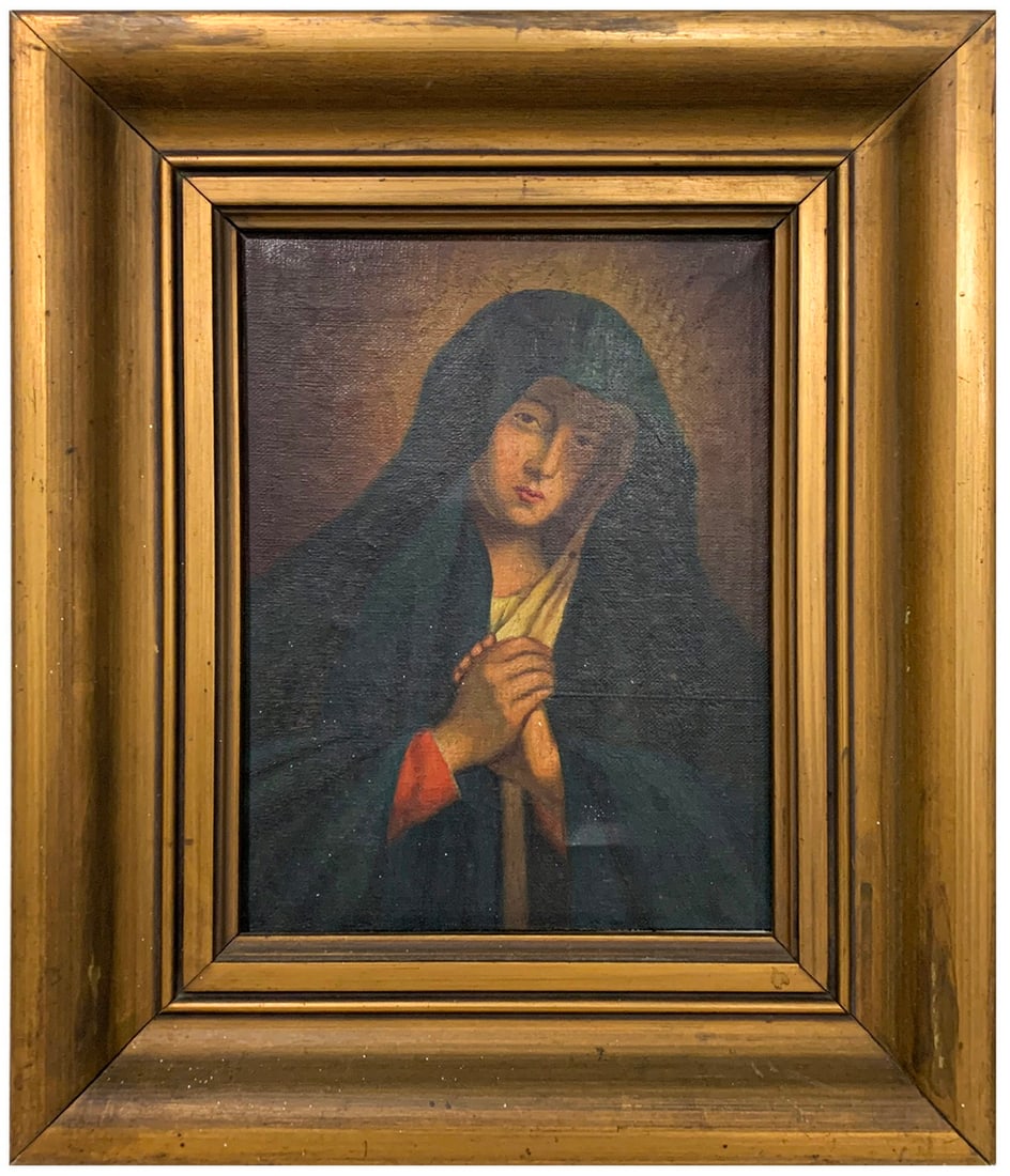 Antique European Oil on Canvas Religious Painting: Antique European Oil on Canvas Religious Painting. 14 x 11 3/4 in framed. 9 x 6 3/4 in unframed.Local Pick up call one day before to make an appointment. TO SHIP THIS ITEM IN USA OR INTERNATIONAL, PLE
