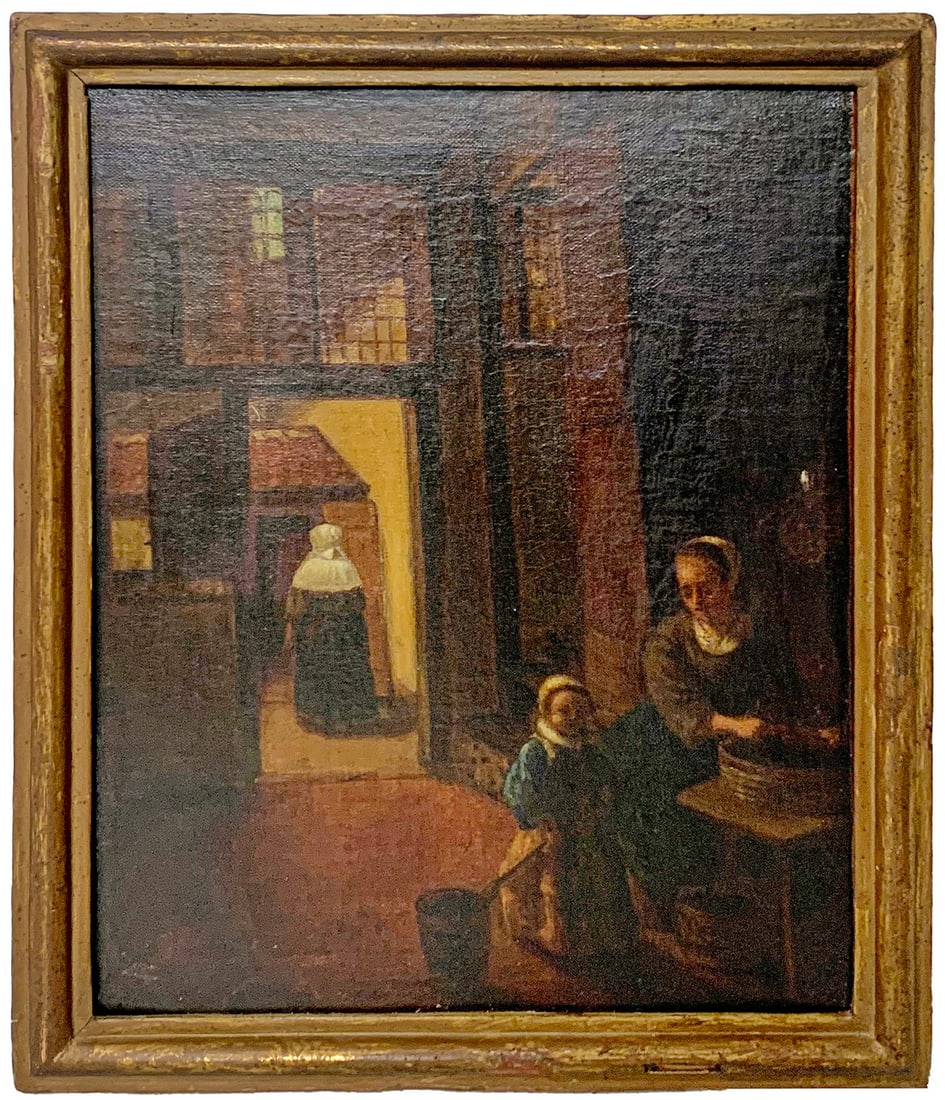 19th C European Oil on Canvas Painting (1 of 3)