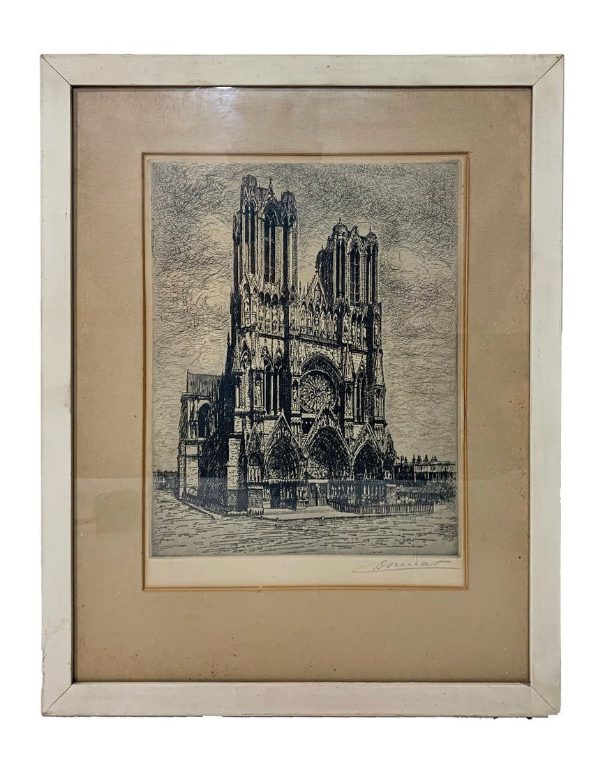 Antique Notre Dame French Engraving, signed: Antique Notre Dame French Engraving, signed. 19 x 15 1/4 in framed. 13 x 9 1/4 in unframed.Local Pick up call one day before to make an appointment. TO SHIP THIS ITEM IN USA OR INTERNATIONAL, PLEASE C