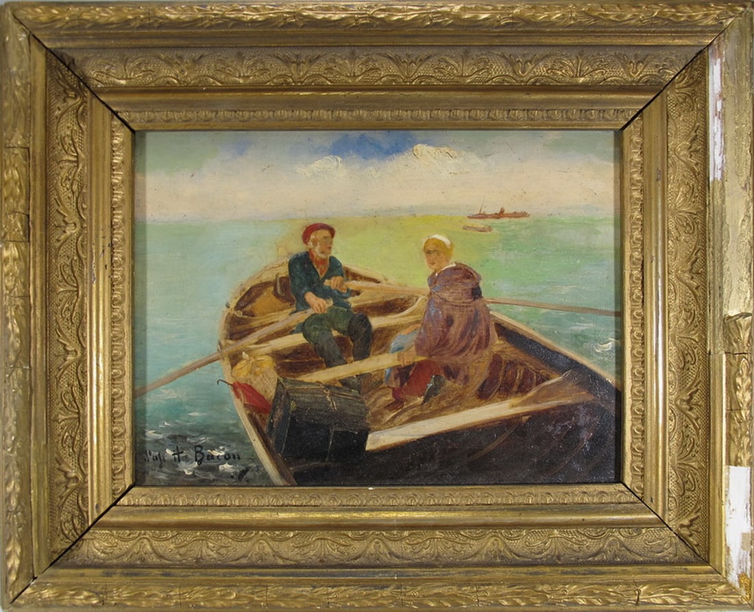 Signed H. BACON, Probably American, oil on board: Signed H. BACON, Probably American, oil on board. 9 x 10 7/8 in with frame.Local Pick up call one day before to make an appointment. TO SHIP THIS ITEM IN USA OR INTERNATIONAL, PLEASE CONTACT THE SHIPP