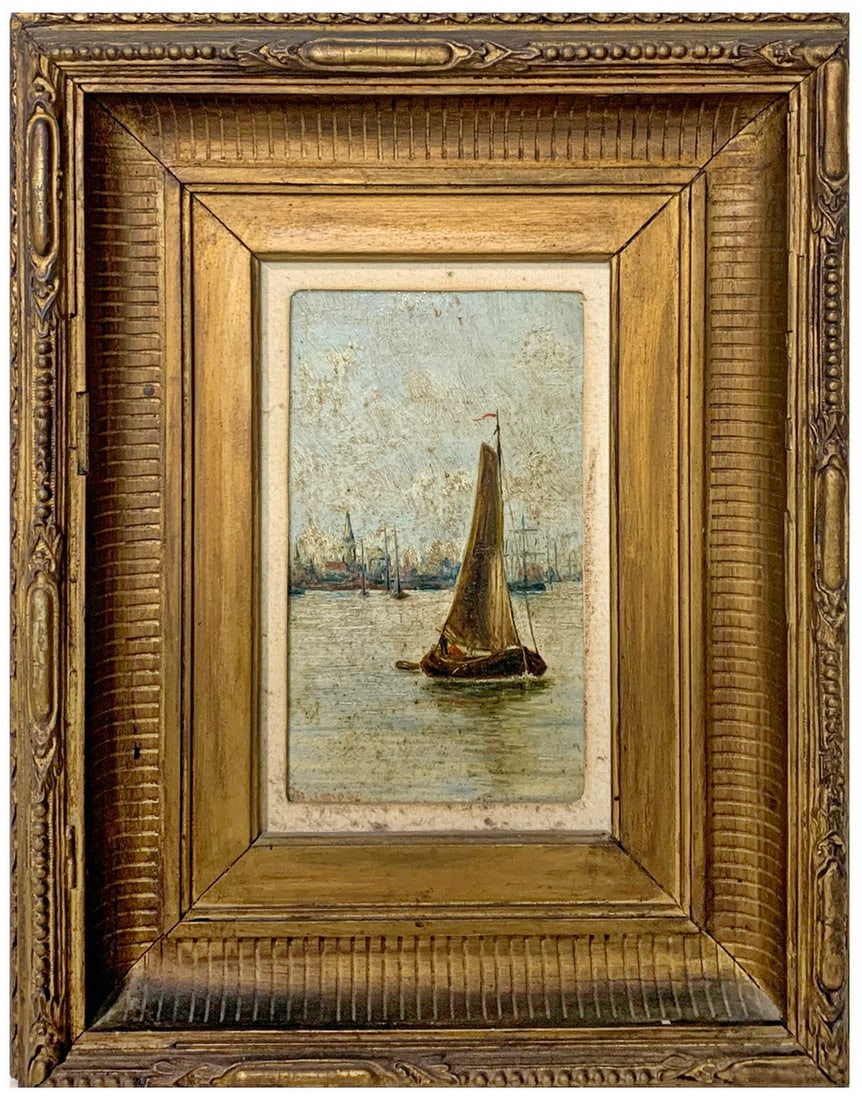 Antique European Oil on Board Painting, signed (1 of 4)