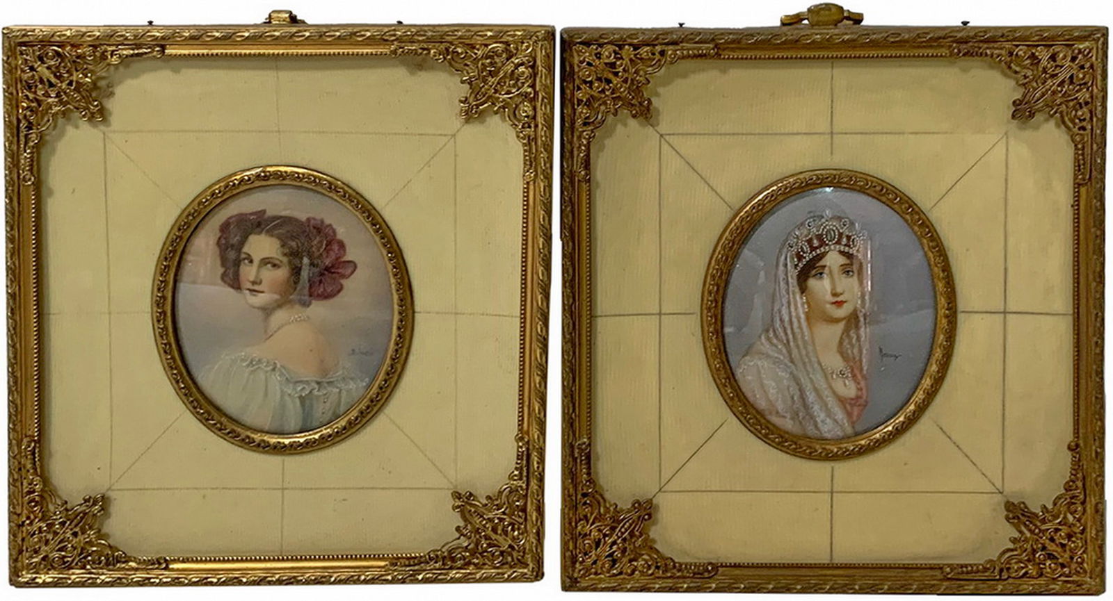Antique French Pair of Miniature Paintings (1 of 9)