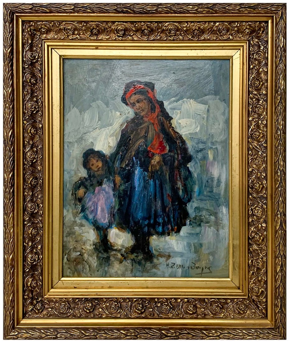Probably from Spain, Oil on Masonite Painting, signed: Probably from Spain, Oil on Masonite Painting, signed. 20 x 17 in framed. 13 1/4 x 10 1/4 in unframed.Local Pick up call one day before to make an appointment. TO SHIP THIS ITEM IN USA OR INTERNATIONA