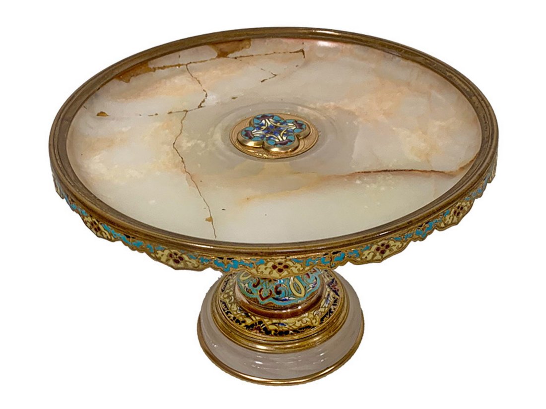Antique French Bronze Champleve & Onyx Centerpiece (1 of 7)