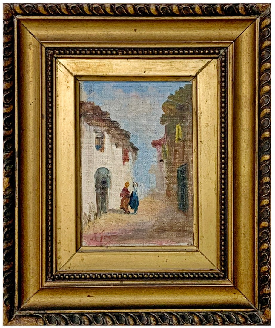 Antique European Oil on Canvas on Board Painting, signed (1 of 4)