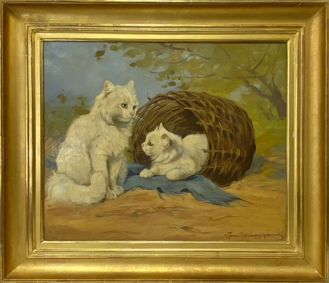 Gabriella RAINER-ISTVANFFY (1877-1964) Hungarian Cats Painting: Gabriella RAINER-ISTVANFFY (1877-1964) Hungarian Cats Painting. 25 x 29 1/8 in with frame. 19 x 23 1/4 in without frame.Local Pick up call one day before to make an appointment. TO SHIP THIS ITEM IN U