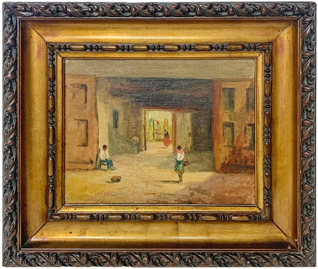 Antique European Oil on Canvas on Board Painting, signed: Antique European Oil on Canvas on Board Painting, signed. 16 x 19 in framed. 9 x 12 in unframed.Local Pick up call one day before to make an appointment. TO SHIP THIS ITEM IN USA OR INTERNATIONAL, PLE